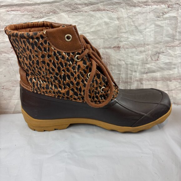 Sperry Girls Youth 6 Leopard Print Waterproof Rubber Port Duck Boots - Picture 9 of 11